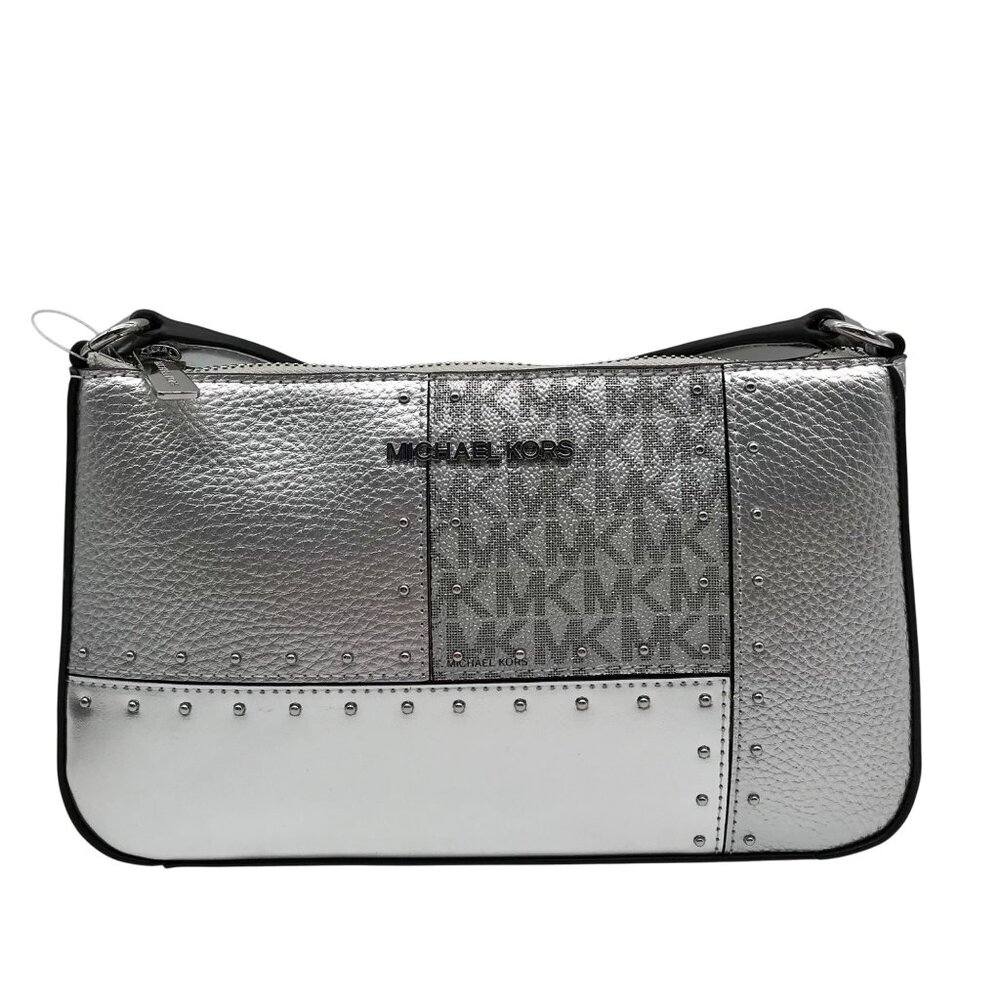 Michael Kors Silver Leather Jet Set Travel Tech Crossbody Bag